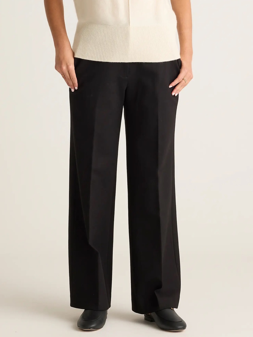 QUINCE Ultra-Stretch Ponte Trouser Pant in Black size 14 Wrinkle Resistant